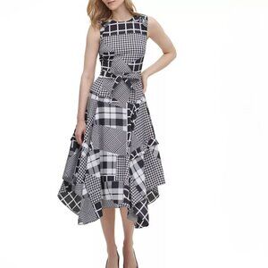 Calvin Klein Black and White Asymmetrical Dress